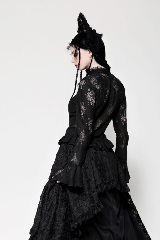 IW120 - Black lace hollow cross blouse - Image 4