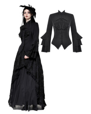 IW121 - Bell sleeve ruffle noble top-Black