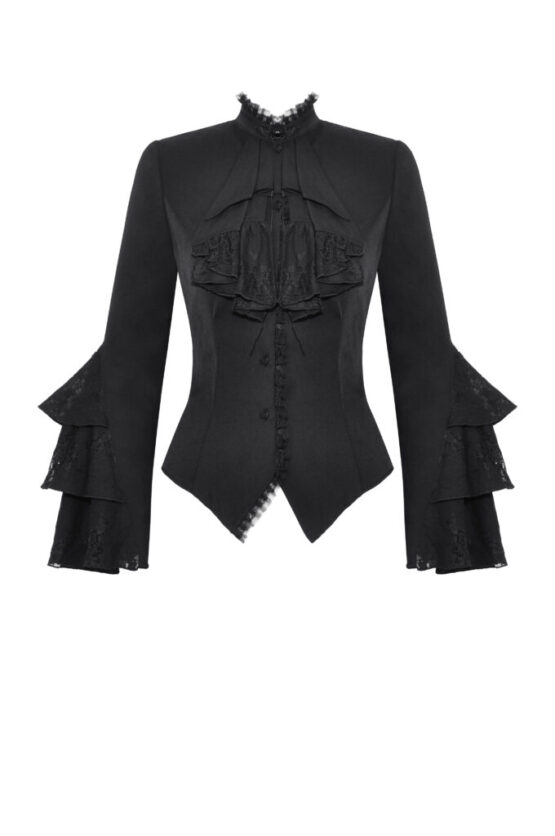 IW121 - Bell sleeve ruffle noble top-Black - Image 7