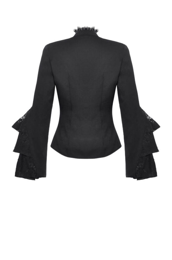 IW121 - Bell sleeve ruffle noble top-Black - Image 6