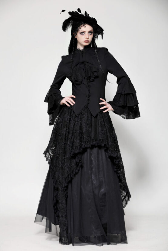 IW121 - Bell sleeve ruffle noble top-Black - Image 3
