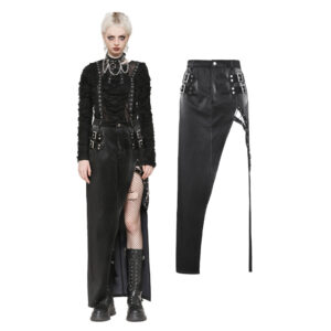 KW370 - Maxi pleather high slit skirt