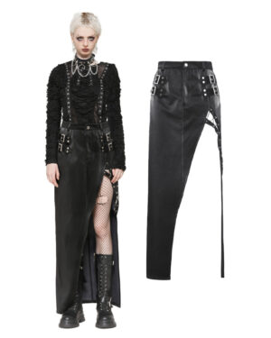 KW370 - Maxi pleather high slit skirt
