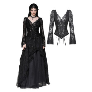 TW561 - Gothic dark lace sexy deep V neck top