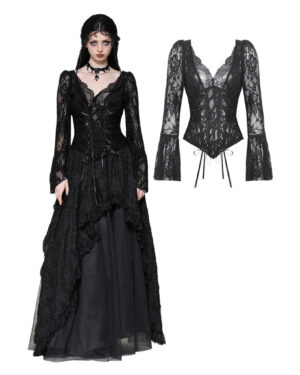 TW561 - Gothic dark lace sexy deep V neck top