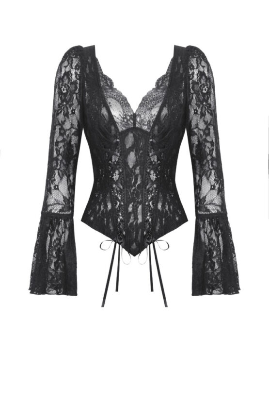 TW561 - Gothic dark lace sexy deep V neck top - Image 8