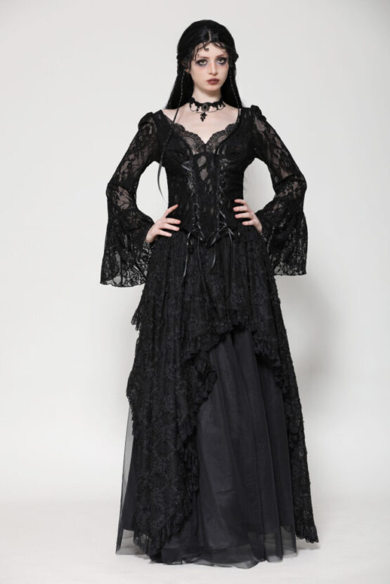 TW561 - Gothic dark lace sexy deep V neck top - Image 7
