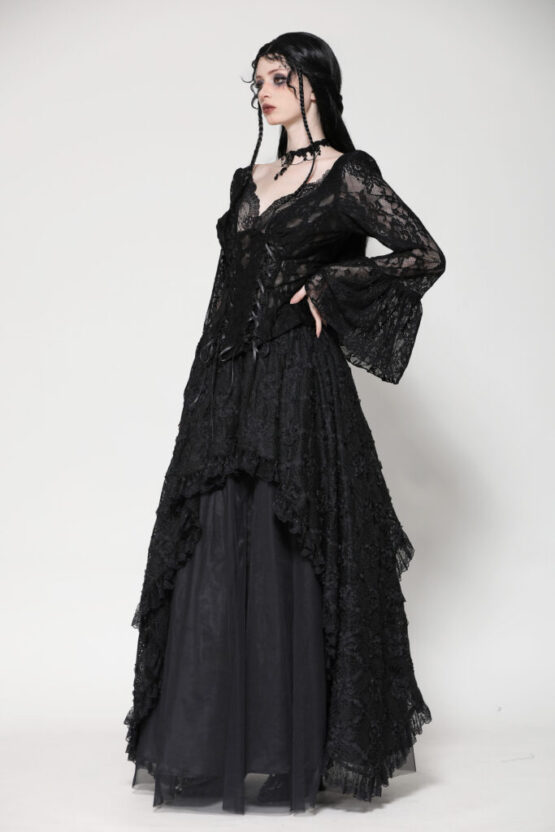 TW561 - Gothic dark lace sexy deep V neck top - Image 6