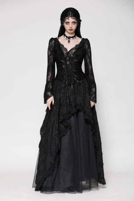 TW561 - Gothic dark lace sexy deep V neck top - Image 5