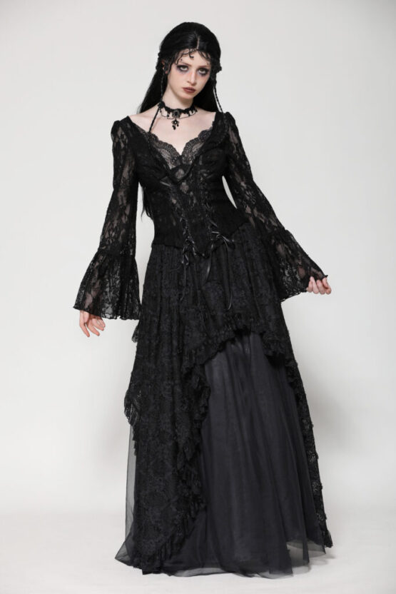 TW561 - Gothic dark lace sexy deep V neck top - Image 4