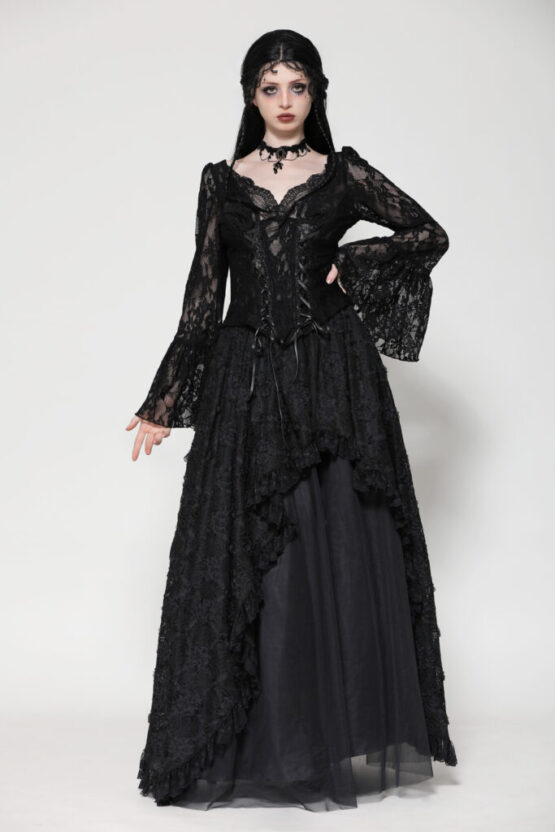 TW561 - Gothic dark lace sexy deep V neck top - Image 3