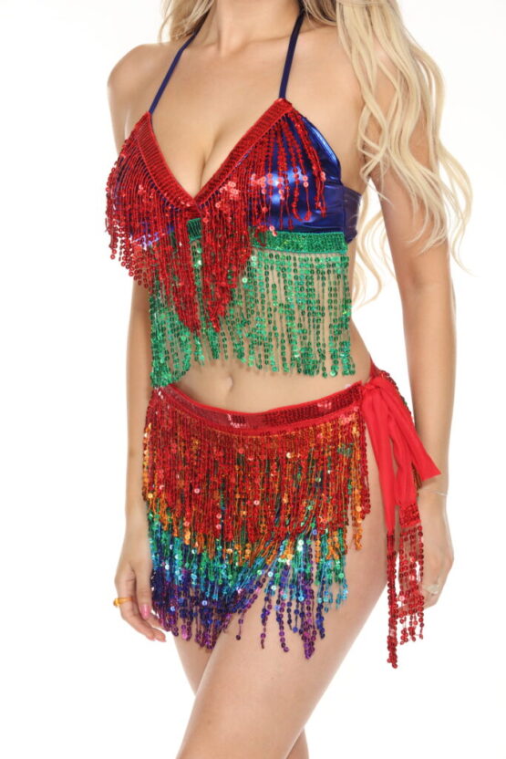 7054RNB - Sequin frill skirt-Rainbow - Image 2