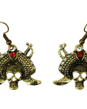 68612 - Captain pirate skull with swords earrings-Gold
