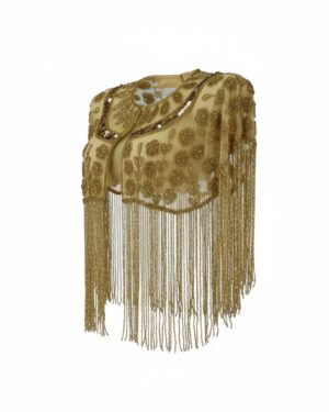 8867 - Beaded Scarf Goldwith fringes - Silver