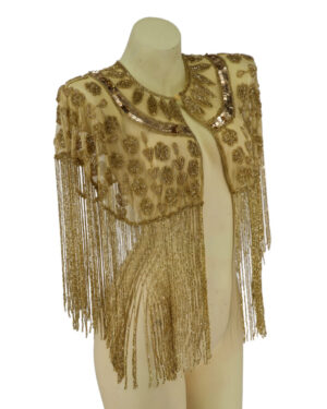 8867 - Beaded Scarf Goldwith fringes - Silver