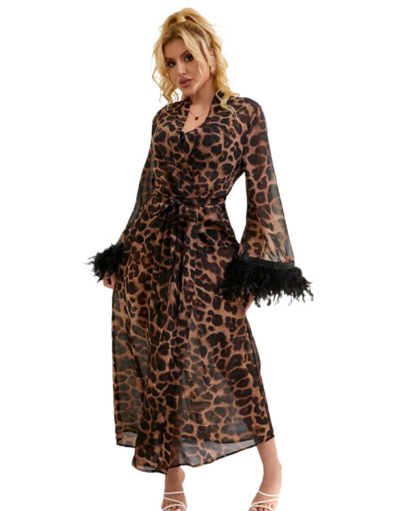 19067 - Long sheer robe - Leopard - Image 3