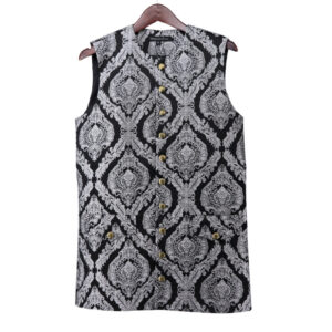 200118 - Damask jacquard short  pirate vest-Black/Silver
