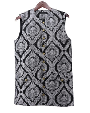 200118 - Damask jacquard short  pirate vest-Black/Silver