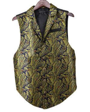 200119 - Paisley jacquard short pirate vest-Blue/gold