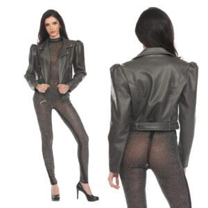 2664 - Black leather jacket with buckle