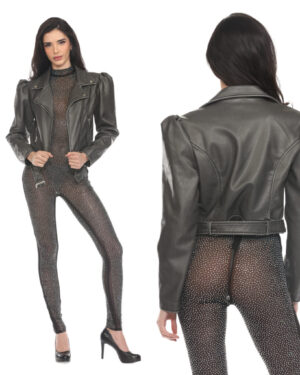 2664 - Black leather jacket with buckle