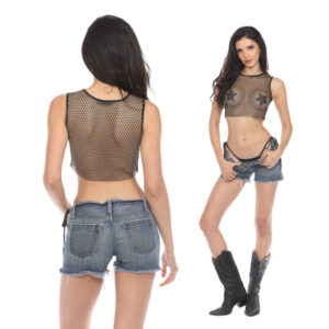 8503 - Diamond net sleeves crop top