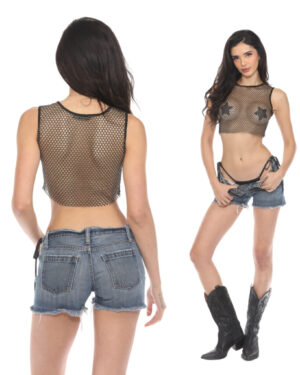 8503 - Diamond net sleeves crop top