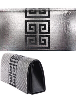910006 - Square swirl design with silver rhinestone clutch