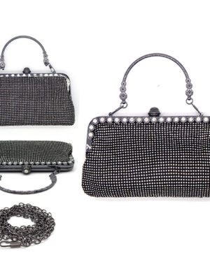 910010 - Chunky floral rhinestone clutch bag-black