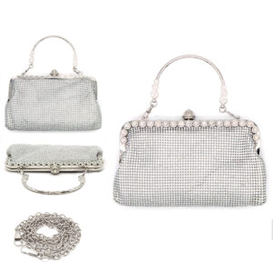 910010 - Chunky floral rhinestone clutch bag-black