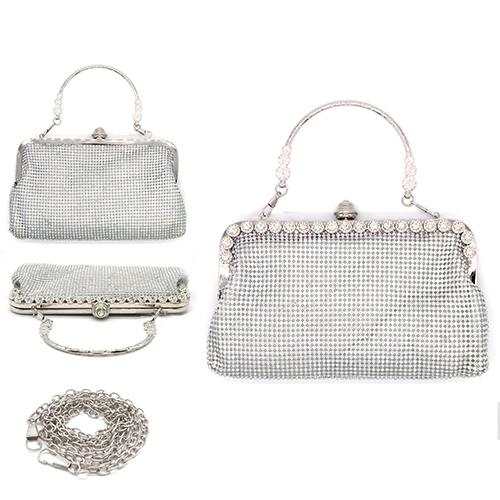 910010 - Chunky floral rhinestone clutch bag-black