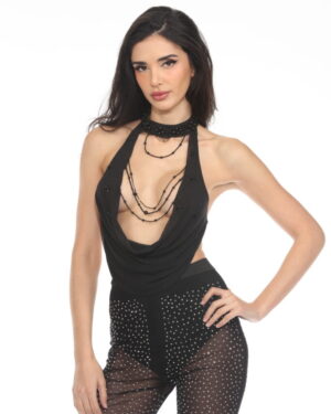 94092 - Pearl high neck halter top-Black