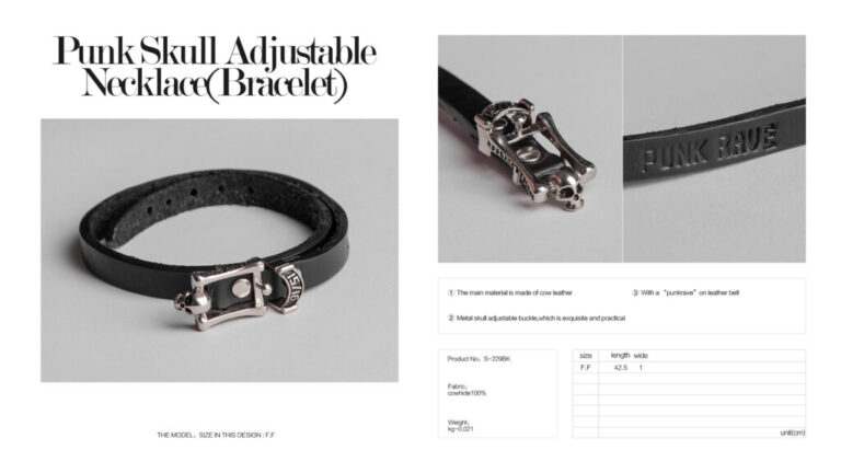 S229 - Punk Skull Adjustable Necklace Choker and/or Bracelet - Image 4