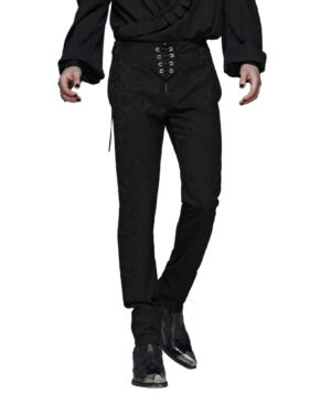 WK385 - Gothic Floral Metal Swallow Black Suit Trousers- XL