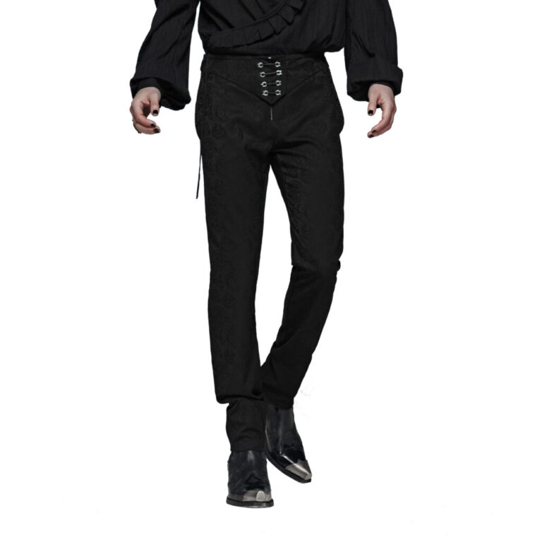 WK385 - Gothic Floral Metal Swallow Black Suit Trousers- XL