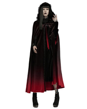 WY1426 - Gothic Fur Trim Velvet Long Coat-Red Black