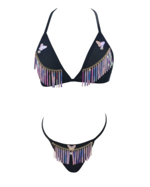 14270 - Butterfly fringe bikini-black/pink