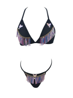 14270 - Butterfly fringe bikini-black/pink