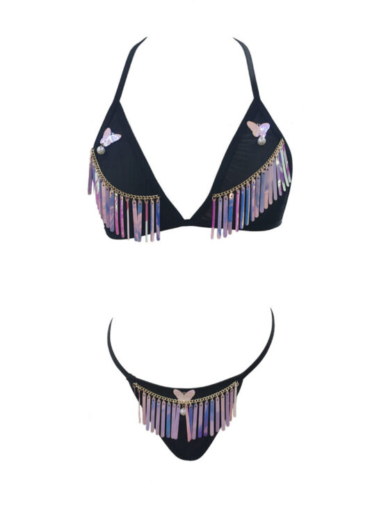 14270 - Butterfly fringe bikini-black/pink