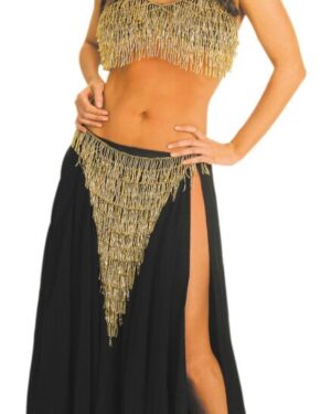 2489 - 3 pc Beaded Fringe with skirt set - Black