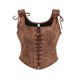 2855 - Pleather front lace corset-brown