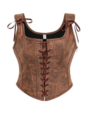 2855 - Pleather front lace corset-brown