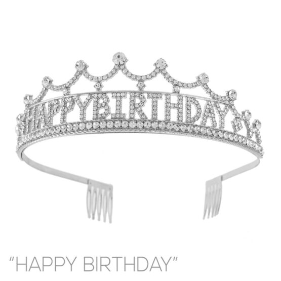 60775 - Rhinestone Happy Birthday Tiara-Silver, 5x1.8x6