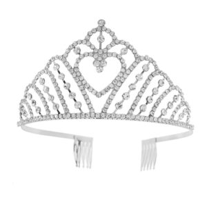 60779 - Rhinestone Heart Tiara-Silver, 7x2x5.5