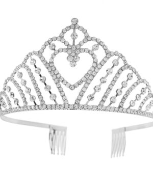 60779 - Rhinestone Heart Tiara-Silver, 7x2x5.5
