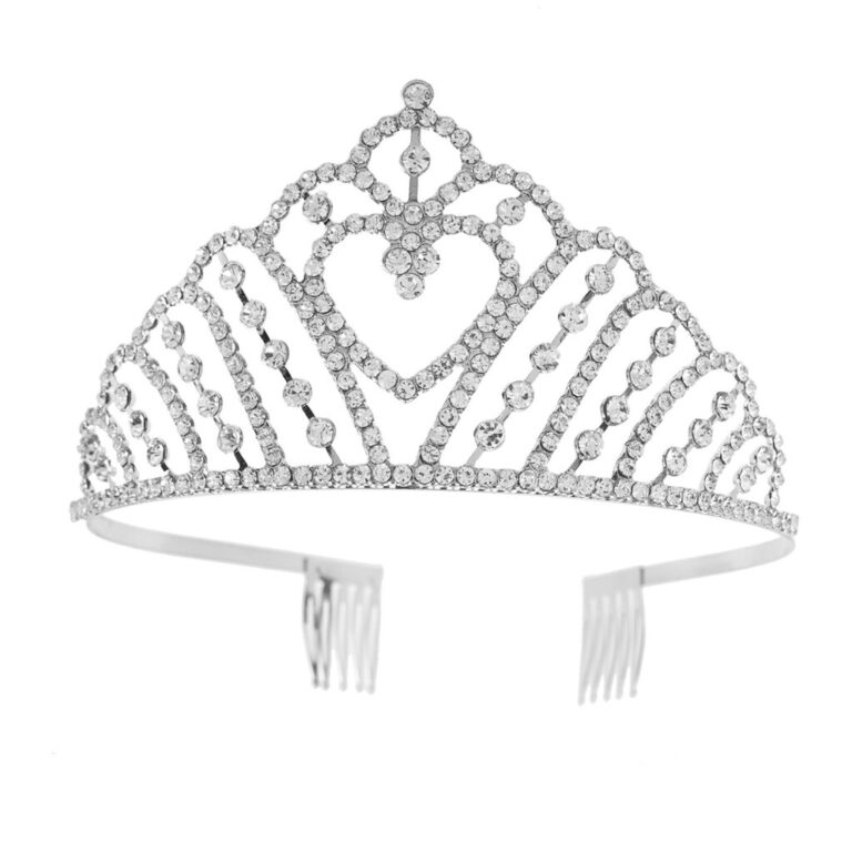 60779 - Rhinestone Heart Tiara-Silver, 7x2x5.5