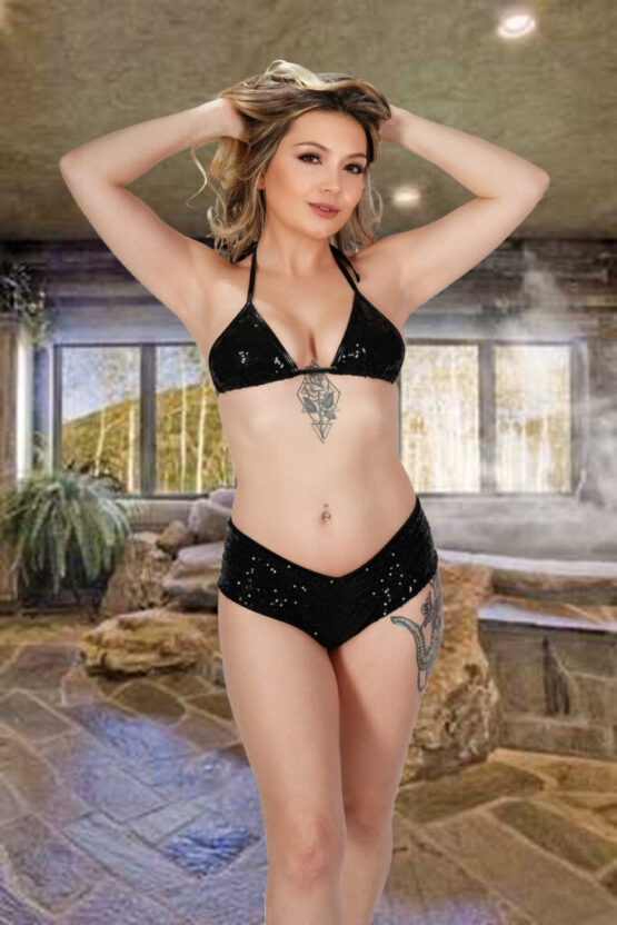 14639SET - Sequin Booty shorts and top-Black - Image 3