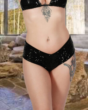 14639SET - Sequin Booty shorts and top-Black