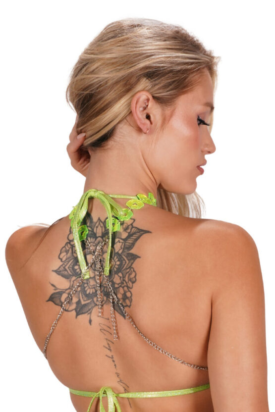 14759 - Neon green lips chain bra with center hearts - Image 2