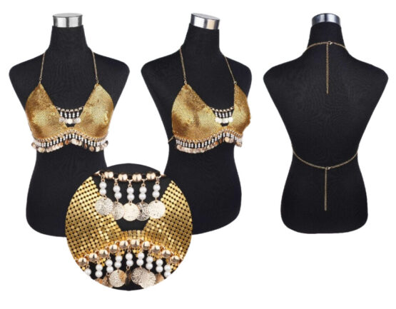 14766 - Gold metal mesh top with coins